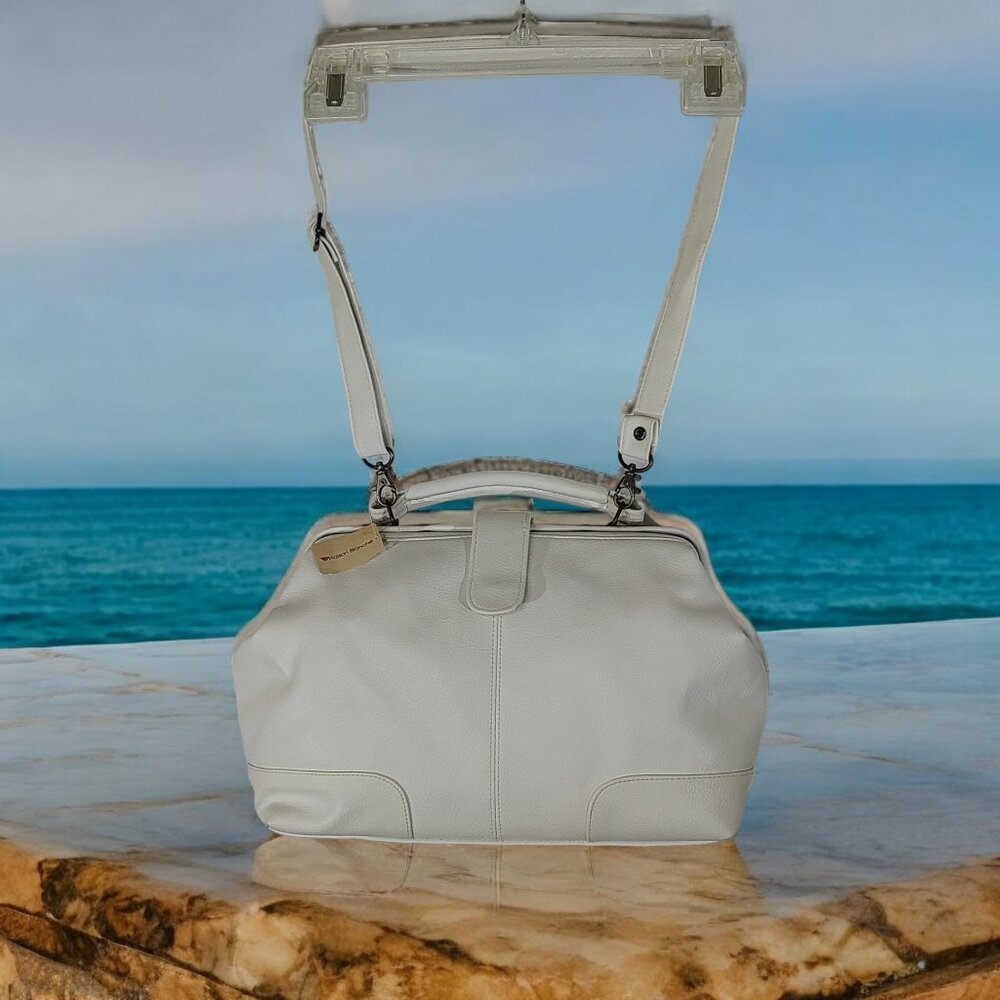 Maison Blanche White Pebbled Leather Purse NWT Handle & Shoulder Strap Vtg OOB